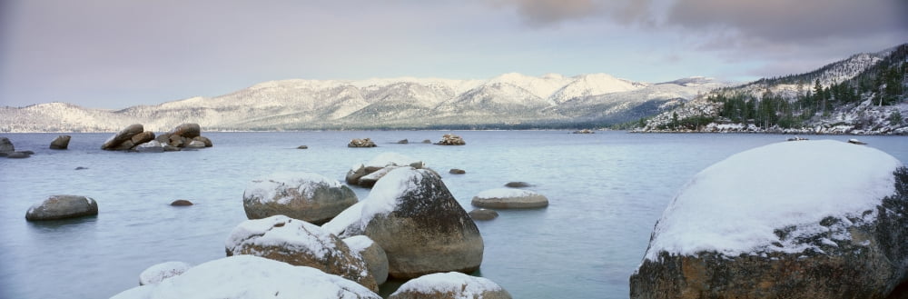 Lake Tahoe in Wintertime Nevada Canvas Art - Panoramic Images (27 x 9)