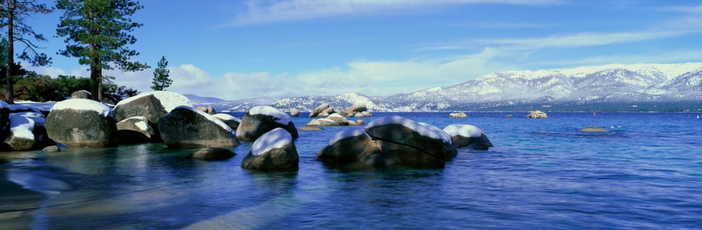 Lake Tahoe in Wintertime Nevada Canvas Art - Panoramic Images (36 x 12)