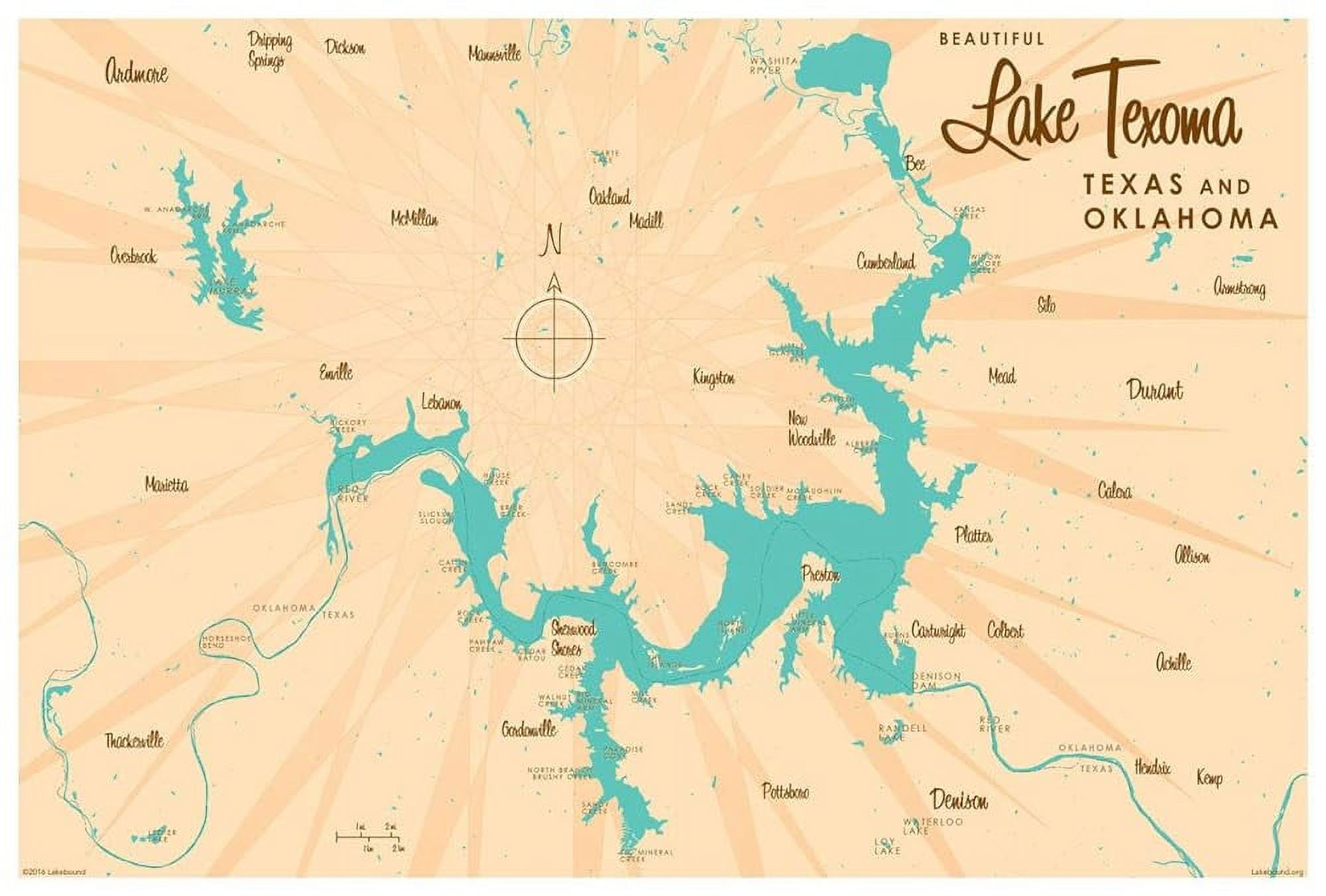 Lake Texoma TX Map Giclee Art Print From Illustration By Lakebound 12