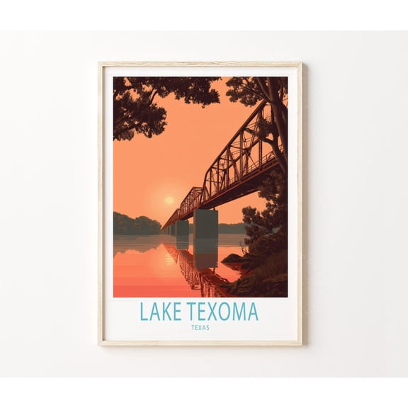 Lake Texoma Texas Sunset Bridge Landscape Home Decor Unframed Paper Print