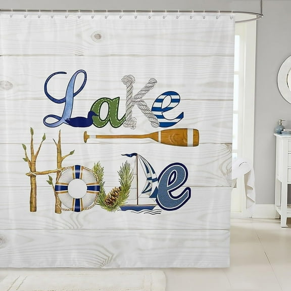Lake Theme Shower Curtain Lake Paddles Bathroom Shower Curtain Set for Kids Adult Navigation Theme Bath Curtain White Wooden Waterproof Curtains Room Decor 72 x 72 Inch