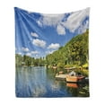 thumbnail image 1 of Lake Theme Soft Flannel Fleece Throw Blanket, Illustration of Docks in Ontario Canada Cottage Countryside Natural Feels, Cozy Plush for Indoor and Outdoor Use, 70" x 90", Multicolor, by Ambesonne, 1 of 6