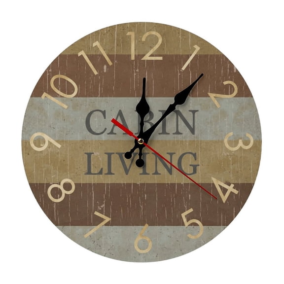 Lake Themed Rustic 5mm Thick Solid Wood Wall Clock, Quiet Quartz Movement Easy Install Hanging Clock