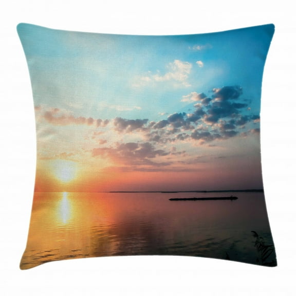 Lake Throw Pillow Cushion Cover, Dramatic Sunset with Cloudy Sky Above Dreamlike Twilight Scenery Colorful Horizon, Decorative Square Accent Pillow Case, 16 X 16 Inches, Multicolor, by Ambesonne