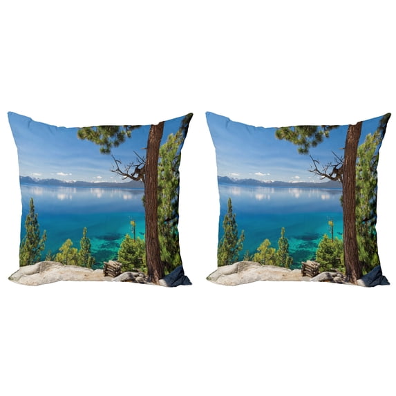 Ambesonne Nautical Throw Pillow Cover 2 Pack, East Shore of Lake, 16", Green Blue