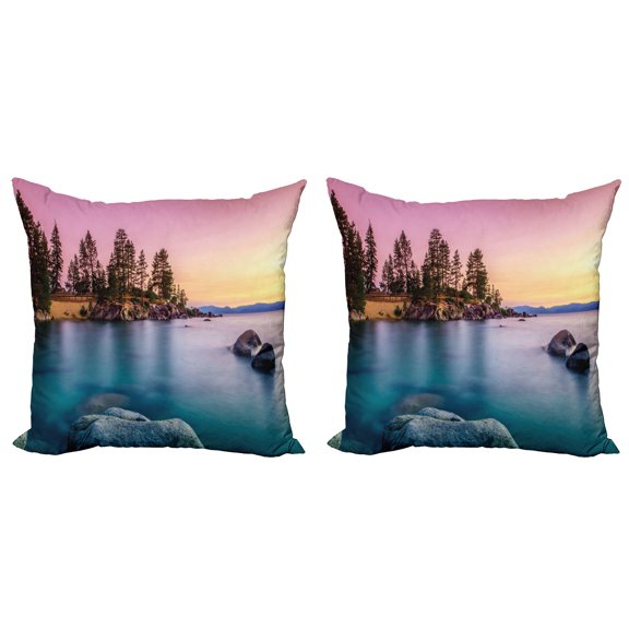 Ambesonne Nautical Throw Pillow Cover 2 Pack, Tranquil Serene View, 24", Pink Blue