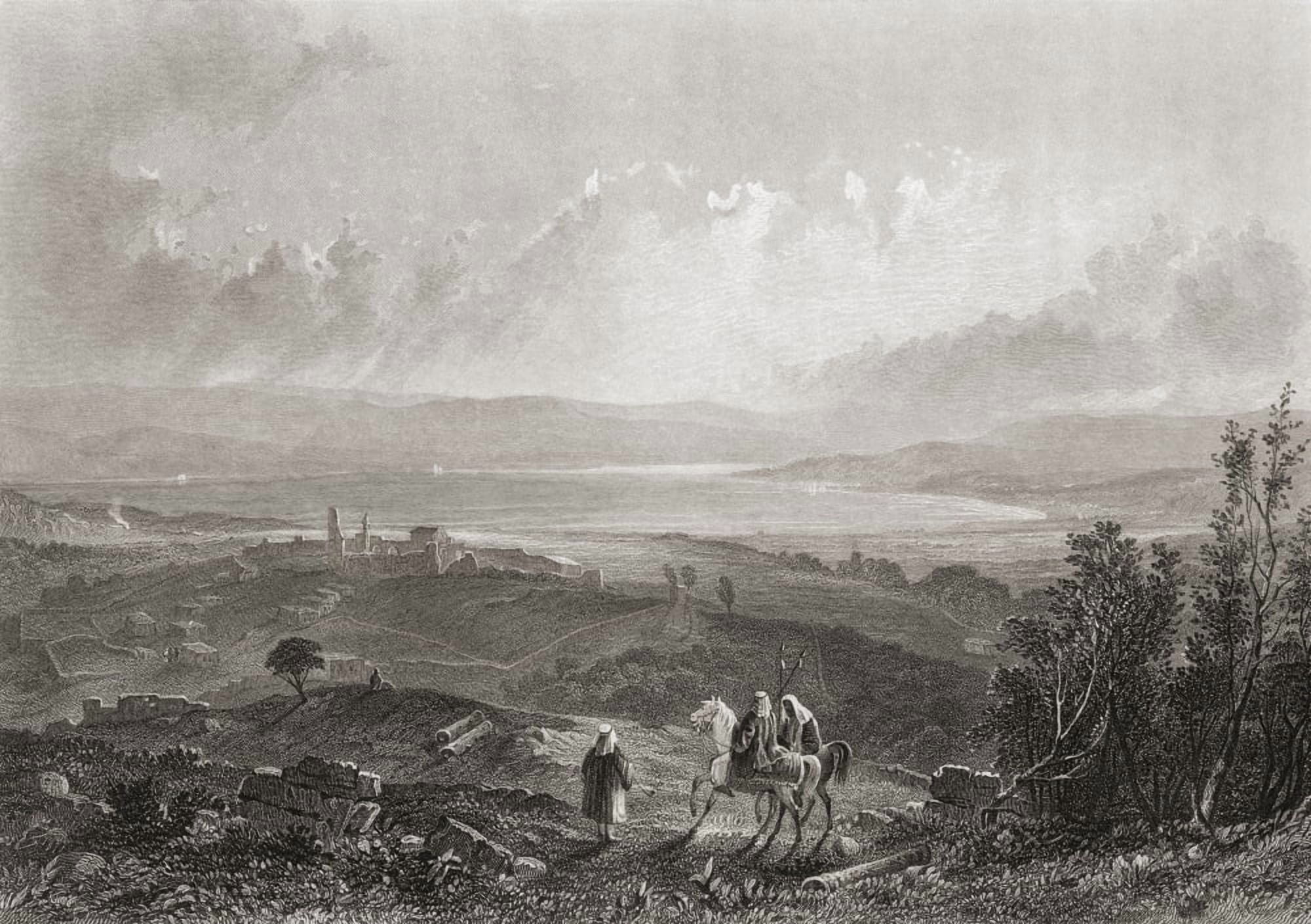 Lake Tiberius Palestine 19Th Century Print Drawn By Aaron Penley From A Sketch By Lieut Col Mcniven Canvas Art - Ken Welsh Design Pics (34 x 24)