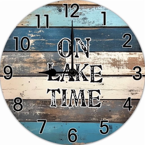 On Lake Time Round Wall Clock, Farmhouse Retirement Clock, Battery Operated Non-Ticking Funny Cabin Wall Home Decor for Living Room Kitchen Bedroom Office 10 Inches