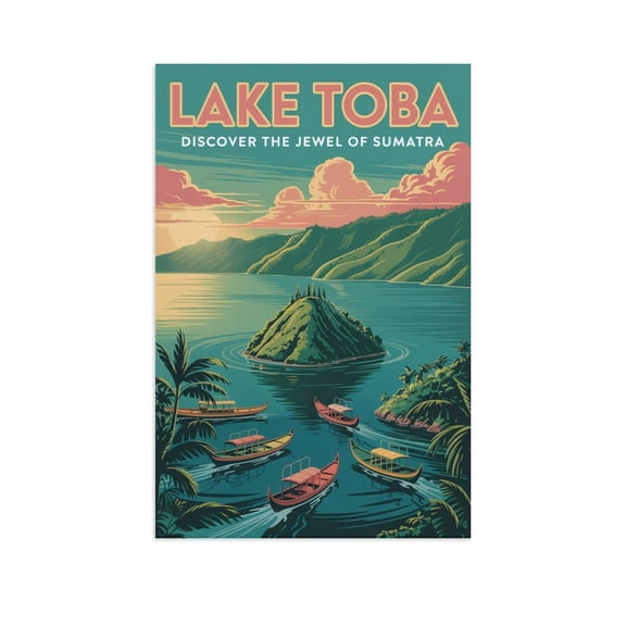 Lake Toba Discover The Jewel of Sumatra Vintage Travel Poster Retro Indonesia Wall Art Print Poster