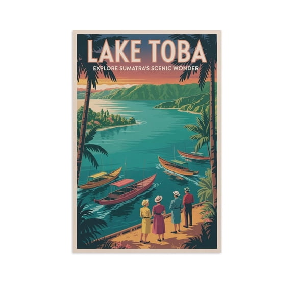 Lake Toba Explore Sumatras Scenic Wonder Vintage Travel Poster Retro Indonesia Wall Art Print Poster