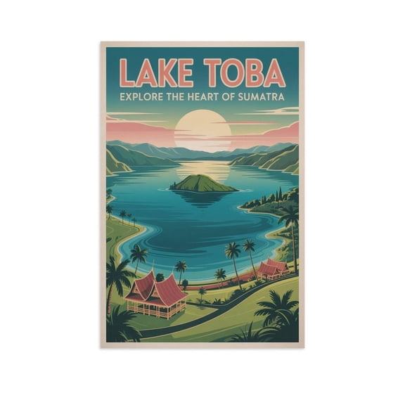 Lake Toba Explore The Heart of Sumatra Vintage Travel Poster Retro Indonesia Wall Art Print Poster