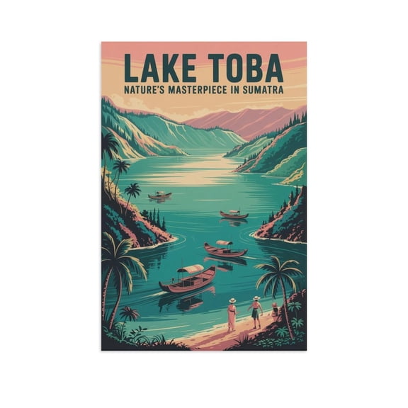 Lake Toba Natures Masterpiece in Sumatra Vintage Travel Poster Retro Indonesia Wall Decor Print Poster