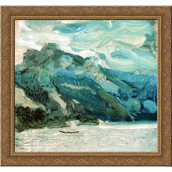 Lake Traunsee with the Schlafende Griechin mountain 24x20 Gold Ornate Wood Framed Canvas Art by Richard Gerstl