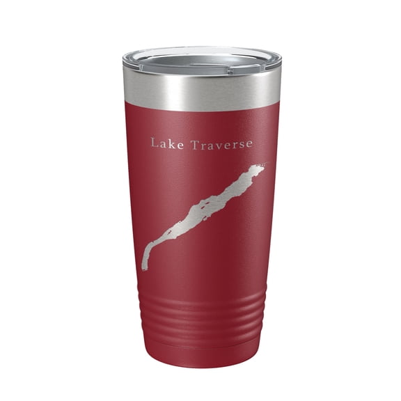 Lake Traverse Map Tumbler Travel Mug Insulated Laser Engraved Coffee Cup South Dakota Minnesota 20 oz Maroon