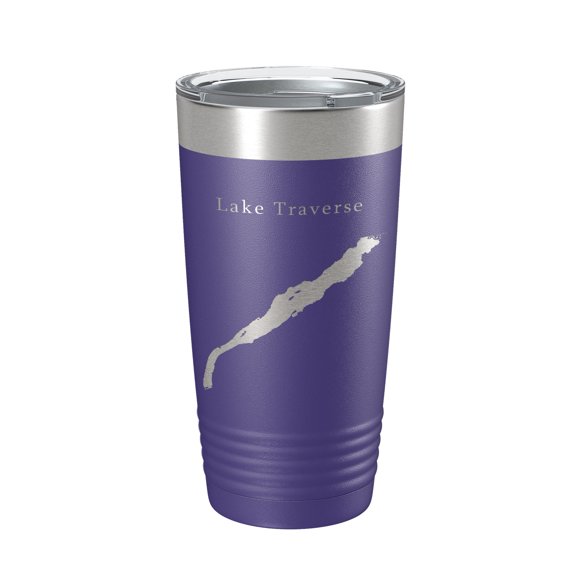 Lake Traverse Map Tumbler Travel Mug Insulated Laser Engraved Coffee Cup South Dakota Minnesota 20 oz Purple
