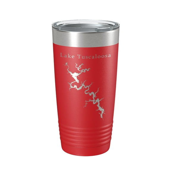 Lake Tuscaloosa Map Tumbler Travel Mug Insulated Laser Engraved Coffee Cup Alabama 20 oz Red