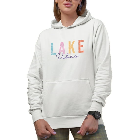 Lake Vibes Merch Gift, White Hooded Sweatshirt or Hoodie, Large