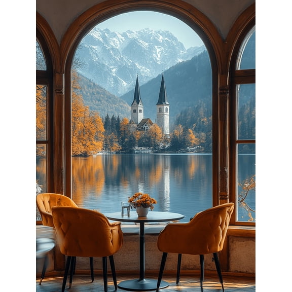 Lake View Church Landscape Canvas Print/Wall Art， Perfect for Living Room， Dining Room， Hotel Decoration