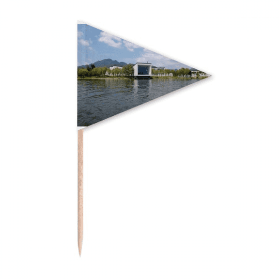 Lake View Mountain Architecture Toothpick Triangle Cupcake Toppers Flag