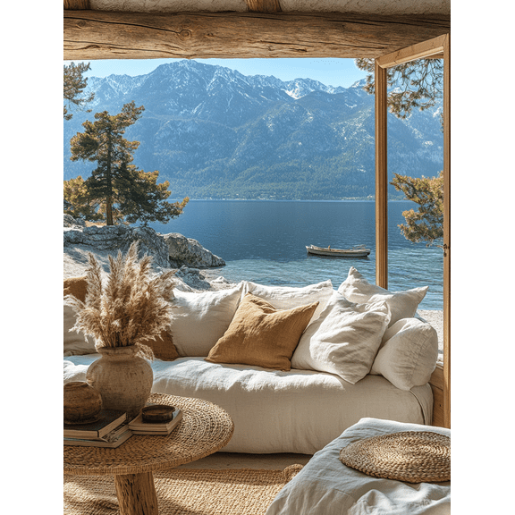 Lake View Mountain Scenery Canvas Print/Wall Art Suitable for Living RoomYoga Room and Spa Decoration.