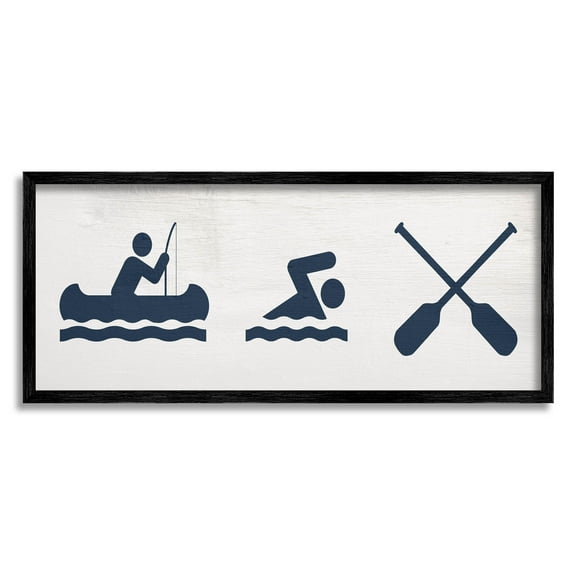 Lake Water Activities Sign Typography Graphic Art Black Framed Art Print Wall Art