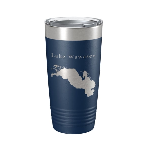 Lake Wawasee Map Tumbler Travel Mug Insulated Laser Engraved Coffee Cup Indiana 20 oz Navy Blue