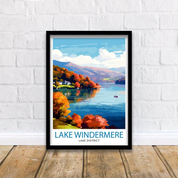 Lake Windermere Travel Print Lake District Print Lake District Art Lake District The Lake District Travel Print