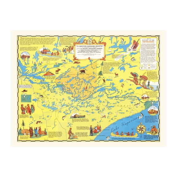 Lake of the Woods & Boundary Waters Art, 1949 Vintage Map of Lake of the Woods & Boundary Waters History Wall Decor Gift, Old Lake of the Woods & Boundary Waters Map - 24" x 18" Unframed Print