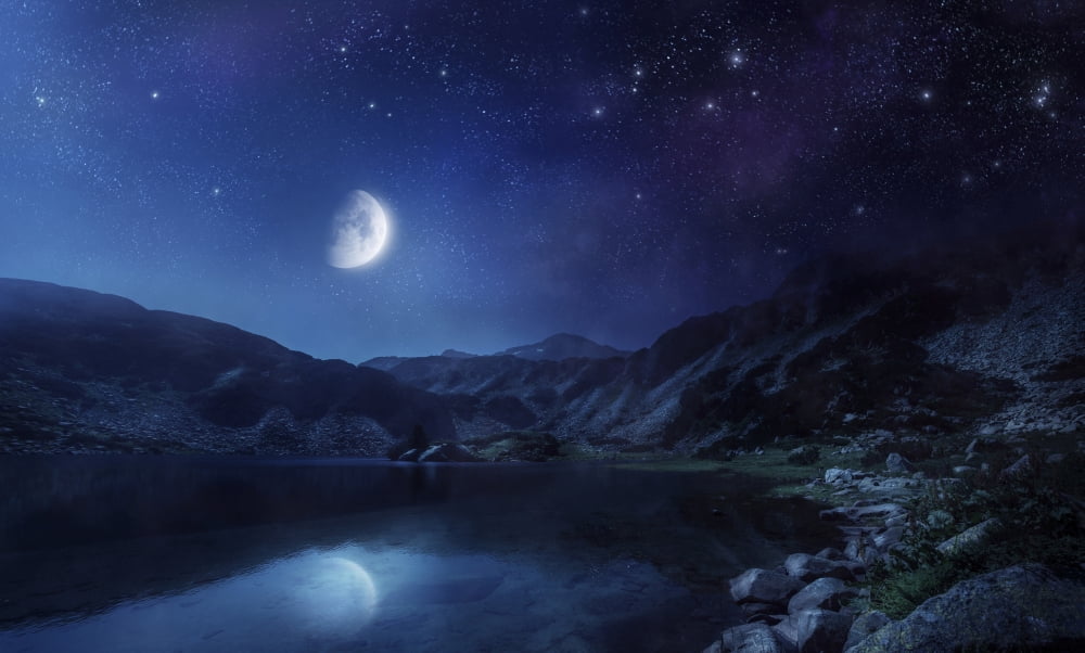 Lake and mountains at night against starry sky Pirin National Park Bulgaria Canvas Art - Evgeny KuklevStocktrek Images (37 x 22)