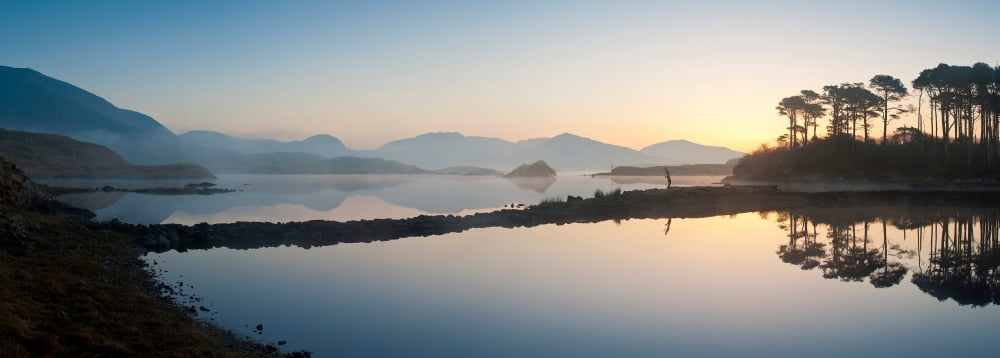 Lake at dawn Derryclare Lake Connemara County Galway Ireland Canvas Art - Panoramic Images (36 x 12)
