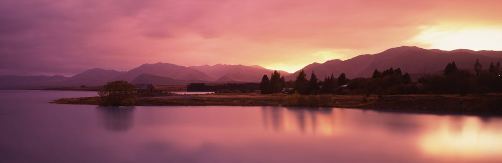 Lake at sunset Lake Tekapo South Island Canterbury New Zealand Canvas Art - Panoramic Images (12 x 36)