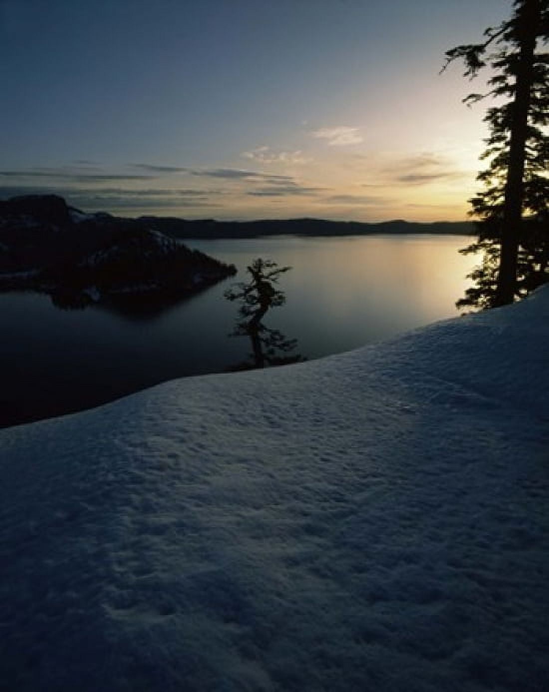 Lake at sunset Llao Rock Wizard Island Crater Lake National Park Oregon USA Canvas Art - Panoramic Images (29 x 36)