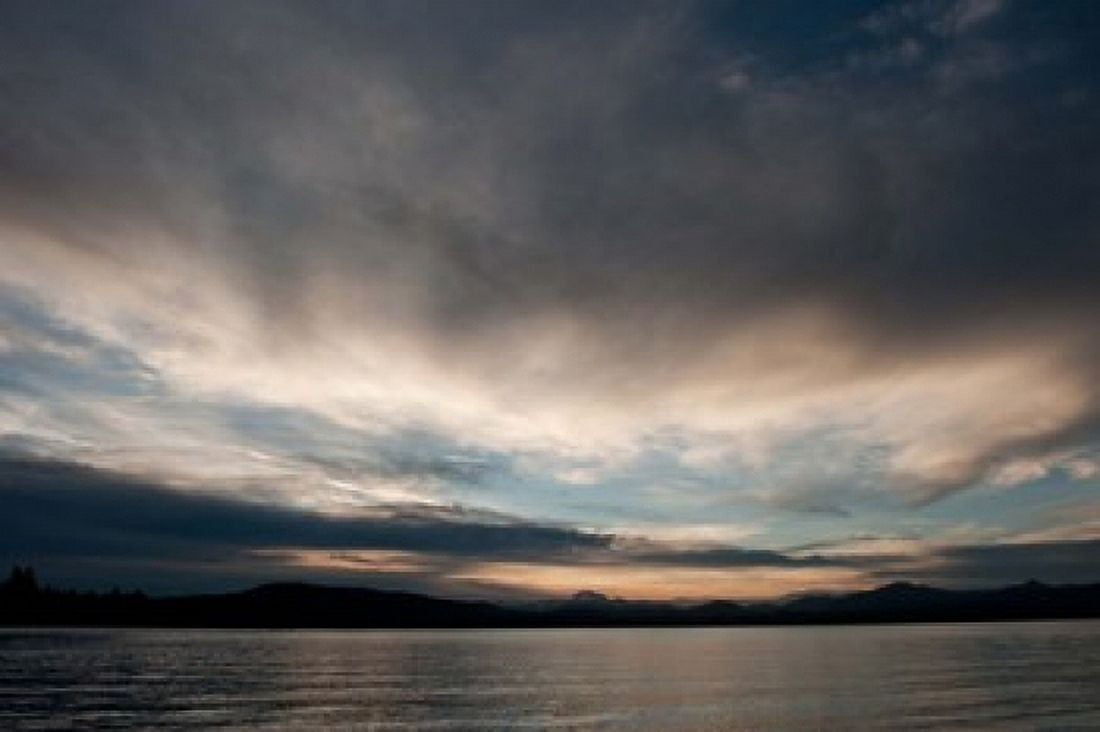 Lake at sunset with mountains in the background Mt Lassen Lake Almanor California USA Canvas Art - Panoramic Images (36 x 24)
