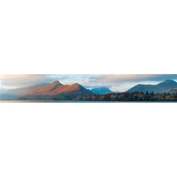 Lake in Front of Mountains At Dawn Derwent Water Catbells Lake District National Park Cumbria England Poster Print, 44 x 7