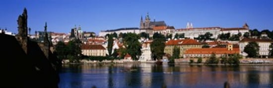Lake in front of a city Charles Bridge Prague Czech Republic Canvas Art - Panoramic Images (36 x 12)