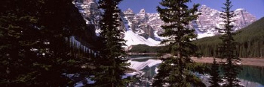 Lake in front of mountains Banff Alberta Canada Canvas Art - Panoramic Images (18 x 6)