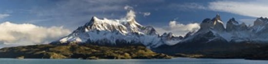 Lake in front of mountains Lake Pehoe Cuernos Del Paine Paine Grande Torres del Paine National Park Chile Canvas Art - Panoramic Images (40 x 10)