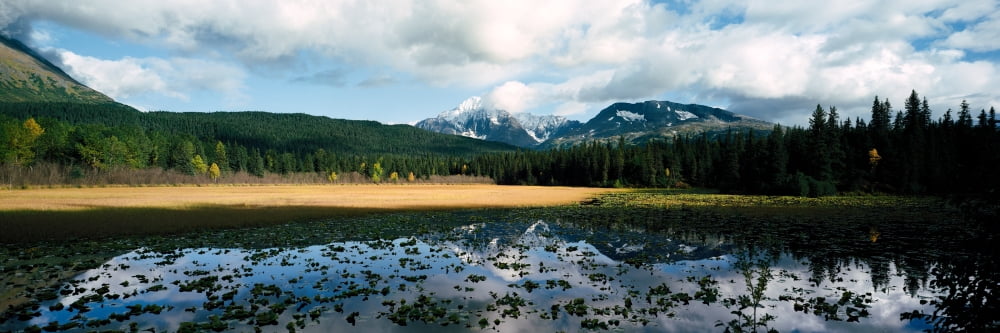 Lake in front of mountains Lily Pad Lake Seward Highway Alaska USA Canvas Art - Panoramic Images (6 x 18)