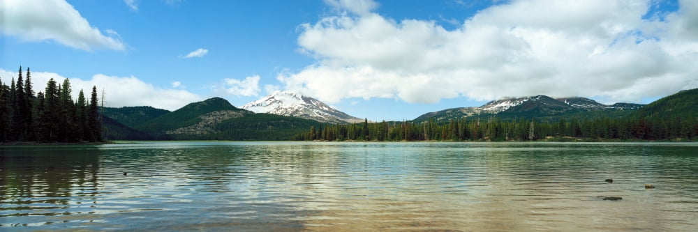 Lake in front of mountains South Sister Broken Top Oregon USA Canvas Art - Panoramic Images (6 x 18)