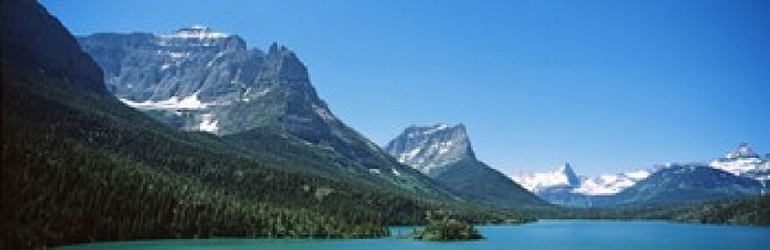 Lake in front of mountains St Mary Lake US Glacier National Park Montana USA Canvas Art - Panoramic Images (36 x 12)