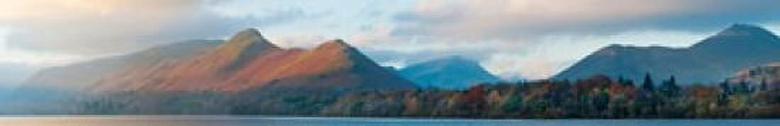 Lake in front of mountains at dawn Derwent Water Catbells Lake District National Park Cumbria England Canvas Art - Panoramic Images (22 x 4)