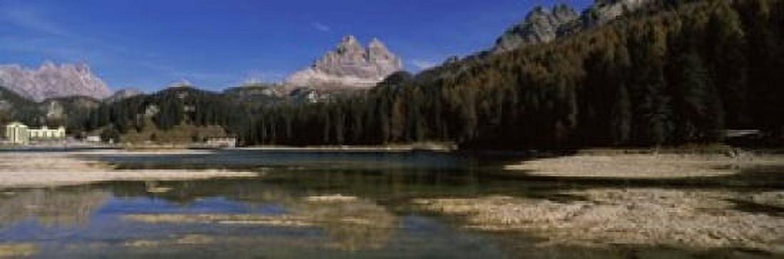 Lake with a mountain range Lake Misurina Tre Cime Di Lavaredo Dolomites Cadore Province of Belluno Veneto Italy Canvas Art - Panoramic Images (18 x 6)
