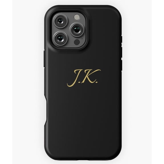 JK Initials Gold Lettering Monogram Phone Case for iPhone 16 15 14 13 12 11 Pro Max