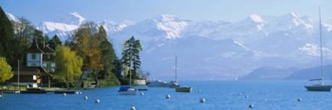 Lake on the mountainside Lake Thun Hilterfingen Canton of Bern Switzerland Canvas Art - Panoramic Images (18 x 6)