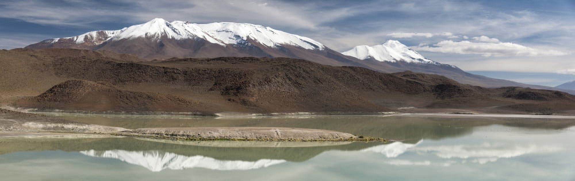 Lake with snowcapped volcanic peaks in the background Laguna Hedionda Nor Lipez Province Potosi Department Bolivia Canvas Art - Panoramic Images (36 x 12)