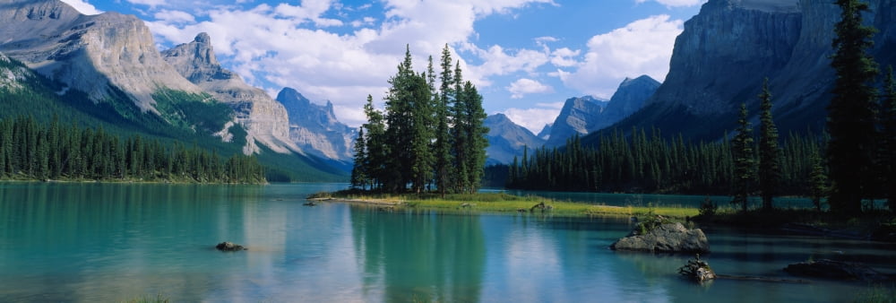 Lake surrounded by mountains Banff National Park Alberta Canada Canvas Art - Panoramic Images (36 x 12)