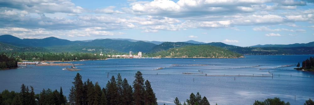 Lake surrounded by mountains Lake Coeur dAlene Idaho USA Canvas Art - Panoramic Images (27 x 9)