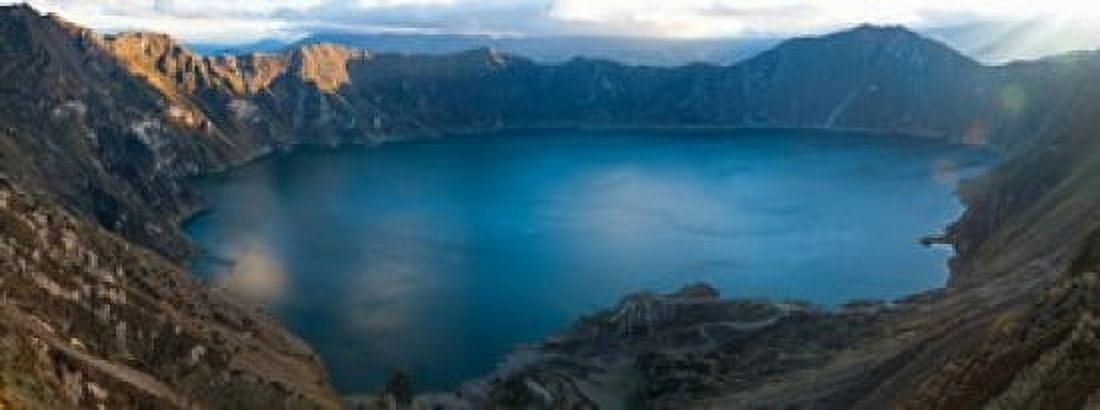 Lake surrounded by mountains Quilotoa Andes Cotopaxi Province Ecuador Canvas Art - Panoramic Images (30 x 12)