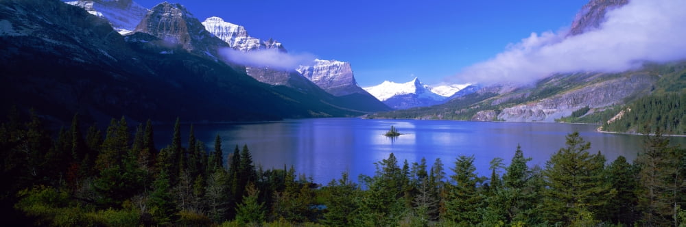 Lake surrounded by mountains St Mary Lake Glacier National Park Montana USA Canvas Art - Panoramic Images (27 x 9)