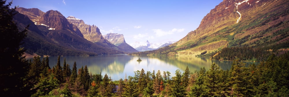 Lake surrounded by mountains St Mary Lake Glacier National Park Montana USA Canvas Art - Panoramic Images (36 x 12)